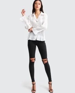 Hot Belle & Bloom Yoko Shirred Chiffon Blouse - Cream