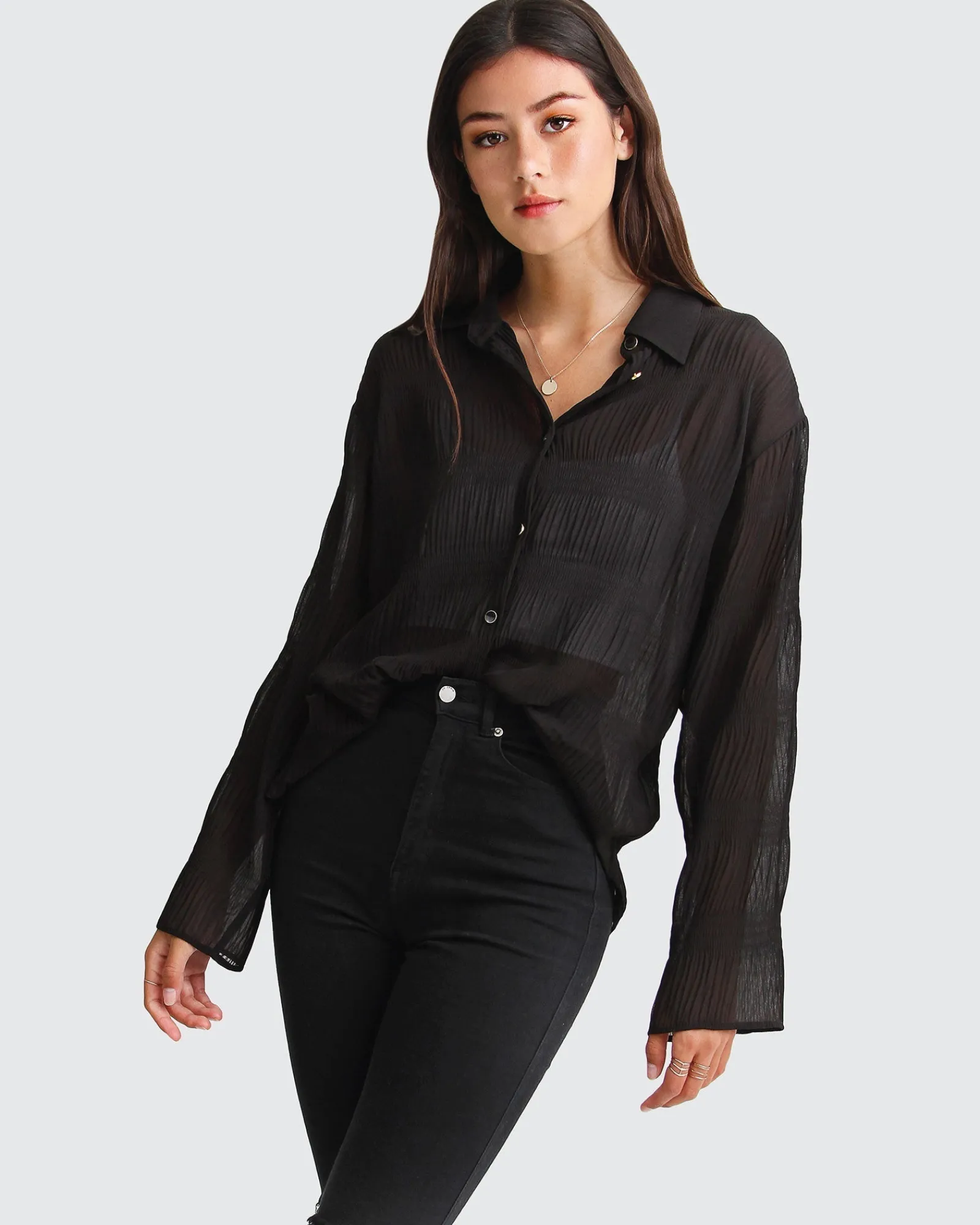 Discount Belle & Bloom Yoko Shirred Chiffon Blouse - Black