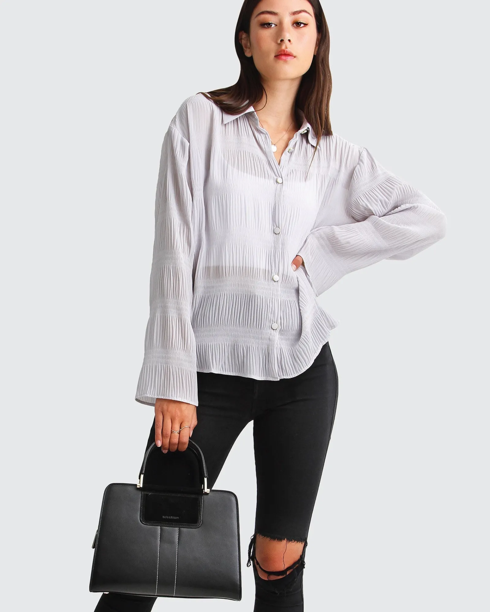 Fashion Belle & Bloom Yoko Shirred Chiffon Blouse - Grey