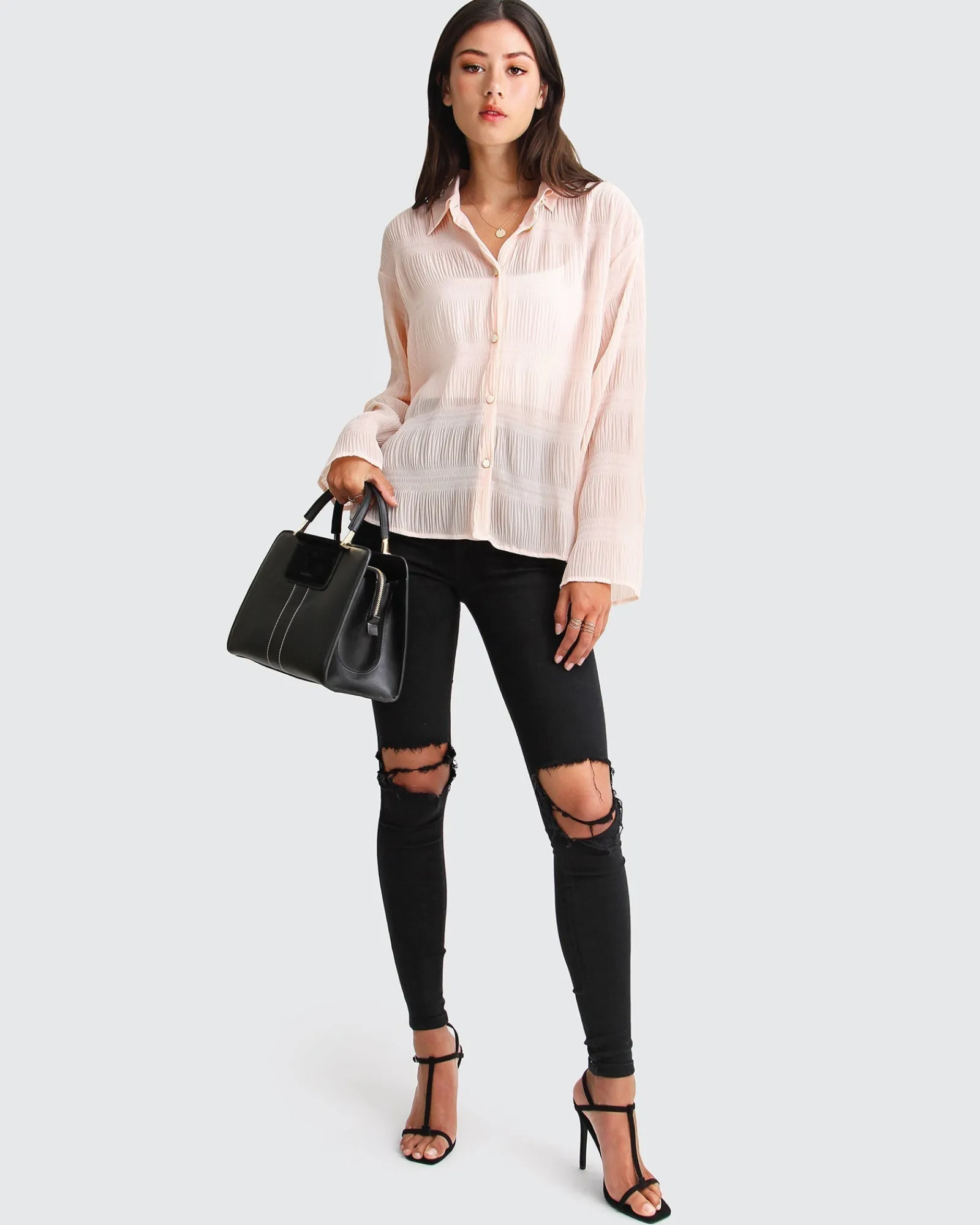 Outlet Belle & Bloom Yoko Shirred Chiffon Blouse - Blush
