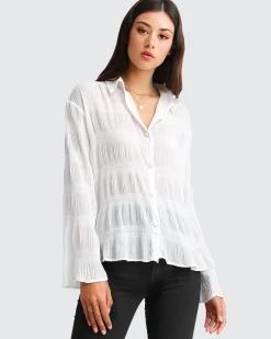 Hot Belle & Bloom Yoko Shirred Chiffon Blouse - Cream