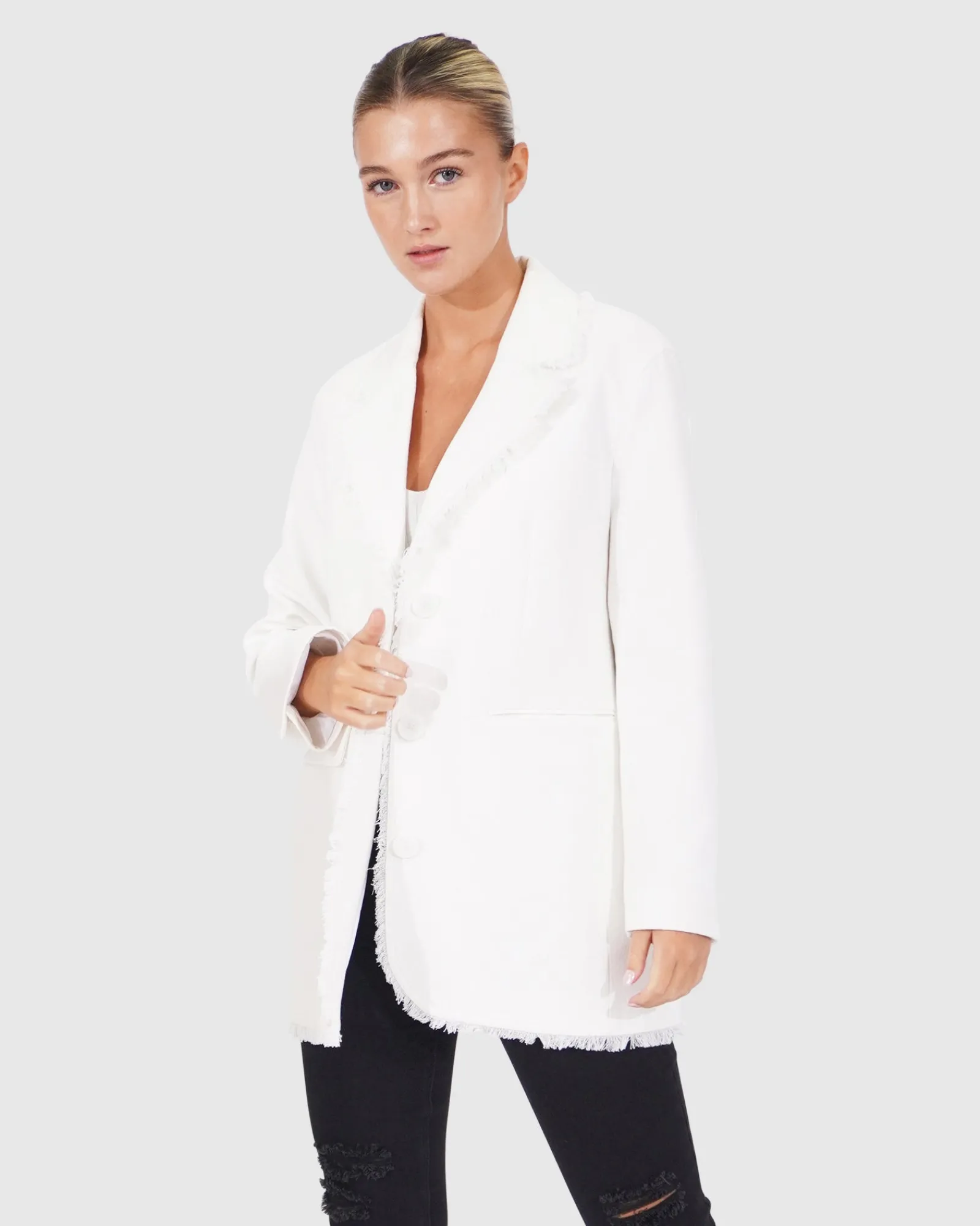 New Belle & Bloom Young Blood Frayed Edge Blazer - Cream