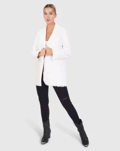 New Belle & Bloom Young Blood Frayed Edge Blazer - Cream
