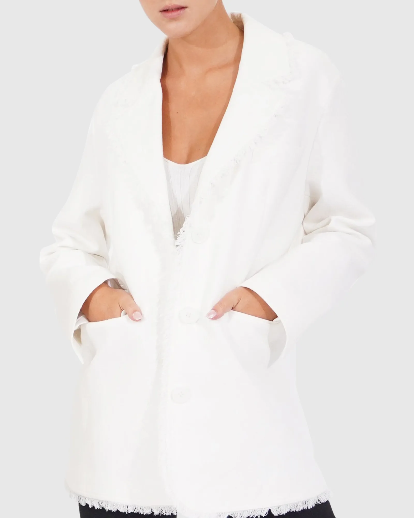 New Belle & Bloom Young Blood Frayed Edge Blazer - Cream
