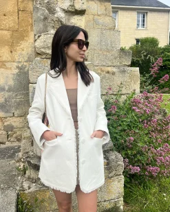 New Belle & Bloom Young Blood Frayed Edge Blazer - Cream